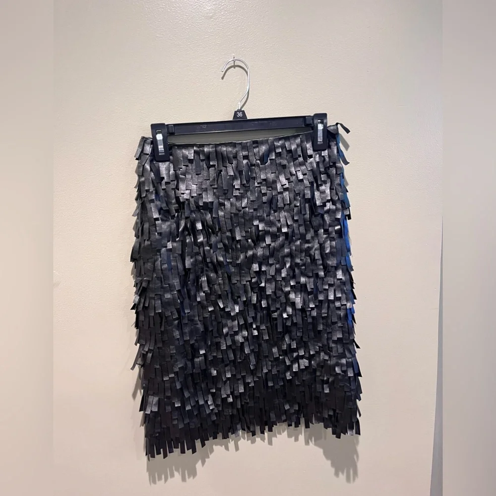 New J McLaughlin Black Vegan Leather Fringe Skirt Fun Spring Summer - Picture 4 of 8